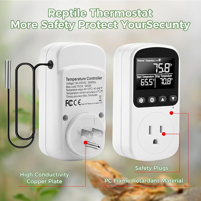 Diymore 1800W Plug in Digital Thermostat Temperature Controller Electric RV Thermostat Outlet Heating Cooling Control Mode Timer 120V 15A -104 ℉~210 ℉ Greenhouse with Thermostat Pool Thermometer