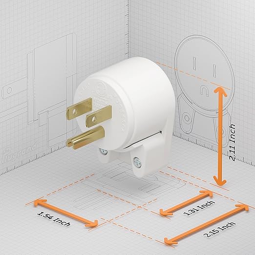 2 Pack Nema 5-15P Plug 15A 125V Plug, Plugrand 12 Directions Adjustable Plug, 90 Degree Plug, 5-15P 3-Prong Rewireable Plug, Nema 5-15P Household Right Angle AC Plug, White, ETL Verified