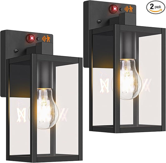 2-Pack Upgraded Motion Sensor Outdoor Wall Lights, 10.6” Small Dusk to Dawn Porch Lights Wall Sconce Lanterns, 3 Lighting Modes Exterior Lighting Fixtures, Black Outside Lights for House Front Door