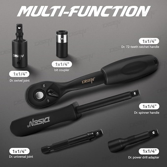 DISEN 1/4" Drive Socket Wrench Set 64PCS, 1/4-Inch Impact Metric Socket Set(4-15mm) Deep and Shallow 6 Point, CR-V, with 72T Ratchet Wrench Handle for Household&Automotive Repairing with Storage Case