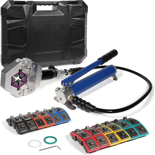 Hydraulic AC Hose Crimper with 7 Sets of Dies, Handheld Hydraulic Hose Crimping Tool for A/C Hose & A/C Fittings (Portable AC Hose Crimper)