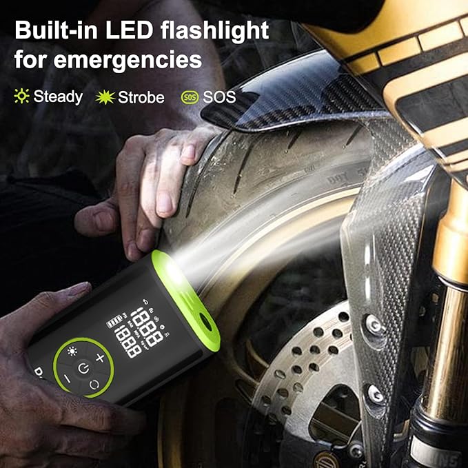 Roadvo Tire Inflator Portable Air Compressor-3X Fast 150 PSI Cordless Air Pump with Digital Tire Pressure Gauge,Auto Shutoff & LCD Display,Portable Bike Pump for Car Tires,Ebike,Motorcycle,Balls