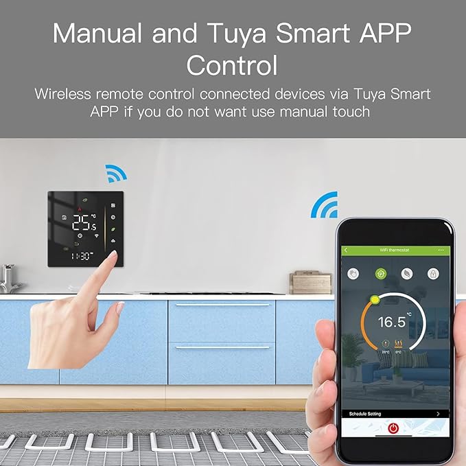95 to 240V WiFi Smart Thermostat, Programmable Temperature Controller for Boiler Heating Black smart thermostat wifi thermostat smart thermostat for house