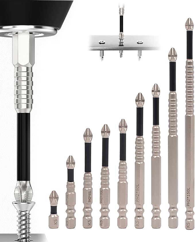 HUHAO 9Pcs High Magnetic Screwdriver Drill Bit Set, K5 Impact-Resistant and Nonslip Bit, Anti Slip Screwdriver Bits for Dry Wall, Sheetrock, Electric Drills - High Magnetic Strength & High Hardnes