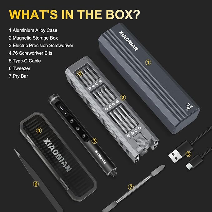 3.7V Precision Electric Screwdriver Set,76 IN 1 Magnetic Storage Mini Electric Screwdriver Cordless Set with LED Display,5 Torque Settings Repair Tool Kit for Electronics Phone Camera Laptop Watch
