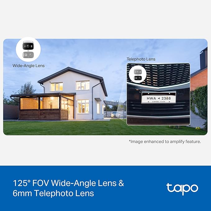 Tapo 2K 3MP Indoor/Outdoor Dual Lens Pan/Tilt Security Camera – 125° Wide-Angle + 6mm Telephoto, 360° Pan, Free Person/Vehicle Detection, SD/Cloud Storage, Works w/Alexa & Google Home – HybridCam Duo