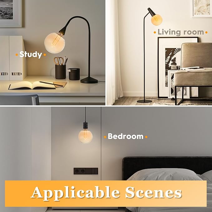 Globe Decorative Light Bulbs Warm, Oversized Vintage Edison Dimmable LED Bulb, 3.5W Low Lumen Eye-Caring Soft Dim Lighting for Mood(Not Daylight White), E26 Medium Base, Amber RN G125