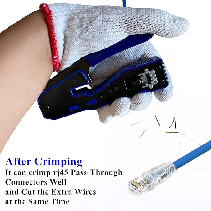RJ45 Crimping Tool Kit - Pass Through Crimper Cutter Stripper for Cat5 Connectors, with 50PCS Pass Through Cat6 Connectors, 30PCS Covers