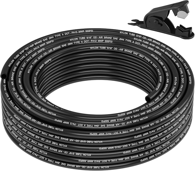 50FT 5/16 DOT Air Line SAE J844 PA12 Nylon Air Hose with Cutter 5/16” OD Pneumatic Tubing DOT Approved 5/16 Air Brake Line for Air Suspension Kit Truck Brake System & Fluid Transfer 15.5m