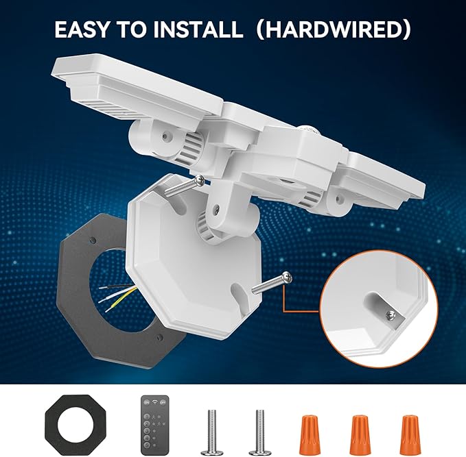 LED Security Lights Motion Sensor Outdoor Lights, 5000K Daylight, IP65 Waterproof, Dusk to Dawn, 3-Head Motion Detected Flood Light for Garage, Yard, Porch, White, 2 Pack