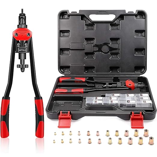 WETOLS 16" Rivet Nut Tool, Professional Rivet Nut Tool Kit with 11 Metric & Inch Mandrels M3 M4 M5 M6 M8 M10 M12, 10-24, 1/4-20, 5/16-18, 3/8-16, 110pcs Rivnuts and Blow Carry Case - WE-889