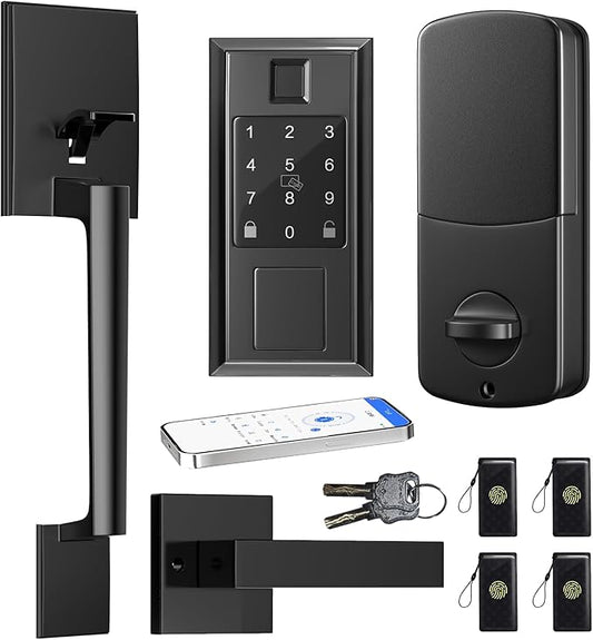 Smart Locks for Front Door with Lever Handle Set, YYTDZSW Keyless Entry Door Lock, Fingerprint & App Control, Touchscreen Keypad Deadbolt, Auto Lock, Matte Black