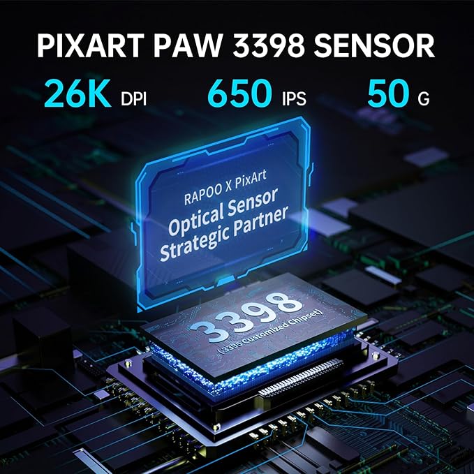 Rapoo VT9PRO 4K Wireless Gaming Mouse, PAW 3398 Sensor, 26000 DPI, 4KHz Polling Rate, 0.25ms Response Time, Lightweight, 10 Programmable Buttons, 180h Battery Life, On-Board Memory, PC - White