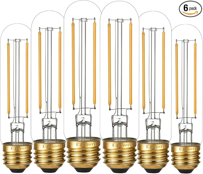 LiteHistory Dimmable E26 LED Bulb 4W Equal 40 Watt Warm White 2700K E26 Edison AC120V 400lm Tubular T9 T10 LED Light Bulb for Rustic Pendant,Chandeliers,Wall sconces 6Pack