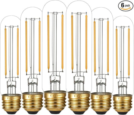 LiteHistory Dimmable E26 LED Bulb 4W Equal 40 Watt Warm White 2700K E26 Edison AC120V 400lm Tubular T9 T10 LED Light Bulb for Rustic Pendant,Chandeliers,Wall sconces 6Pack