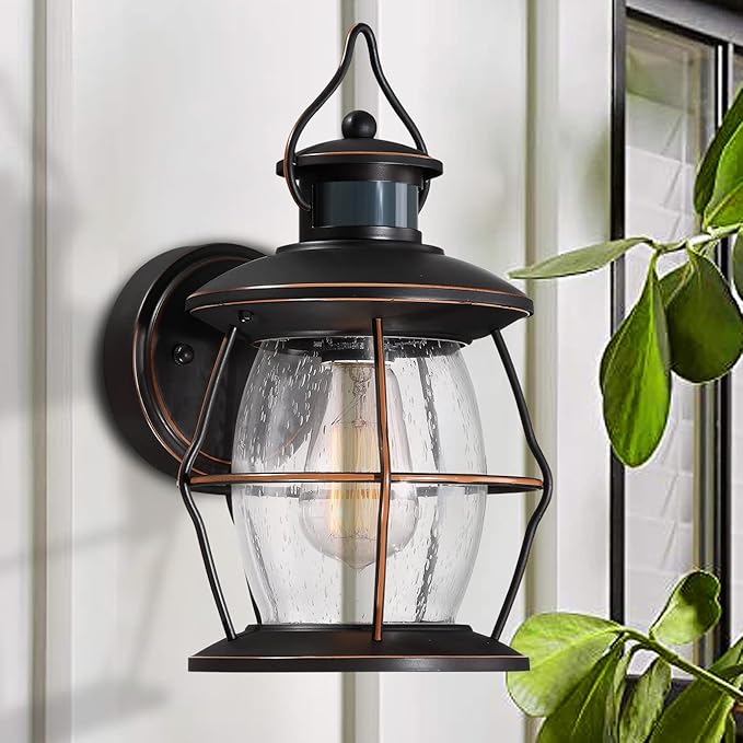 Motion Sensor Outdoor Wall Lights, Advanced Dusk to Dawn Exterior Fixtures Wall Sconce, Porch Light Wall Mount for Outside Patio,Entryway,Garage(Oil Rubbed Bronze)