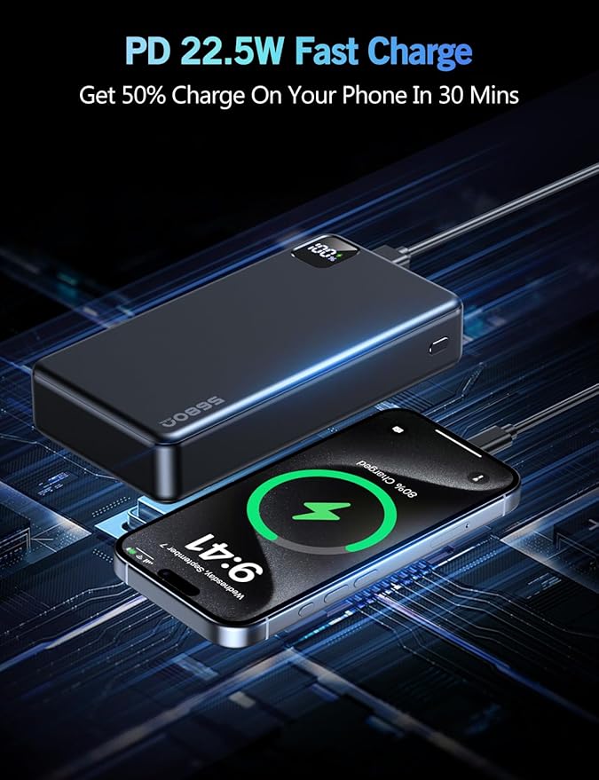 Portable Charger Power Bank, 56800mAh PD 22.5 W Fast Charging Battery Pack, Large Capacity Portable Power Bank for Camping Travel Essential Compatible with iPhone 17/16/15/14/13 Series, Samsung, iPad