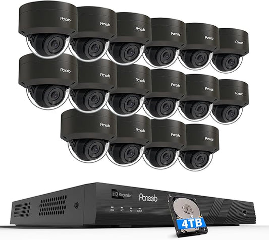16 Channel Security Camera System, 16x 5MP Wired IK10 Vandal Dome PoE Camera Outdoor, AI Human Detection, Built-in Mic, Remote Access, 4K 16CH NVR 4TB HDD for 24-7 Recording, PD54B1616-5M