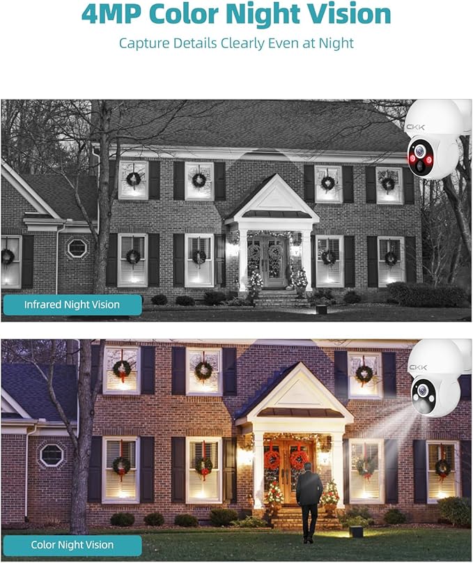 4MP Solar Camera Security Outdoor, PTZ Wireless Security Cameras, Wire-Free, Pan/Tilt/Zoom, PIR Detection, 2-Way Audio, IP66 Waterproof, Audible Flashlight Alarm,Two Ways of Storage