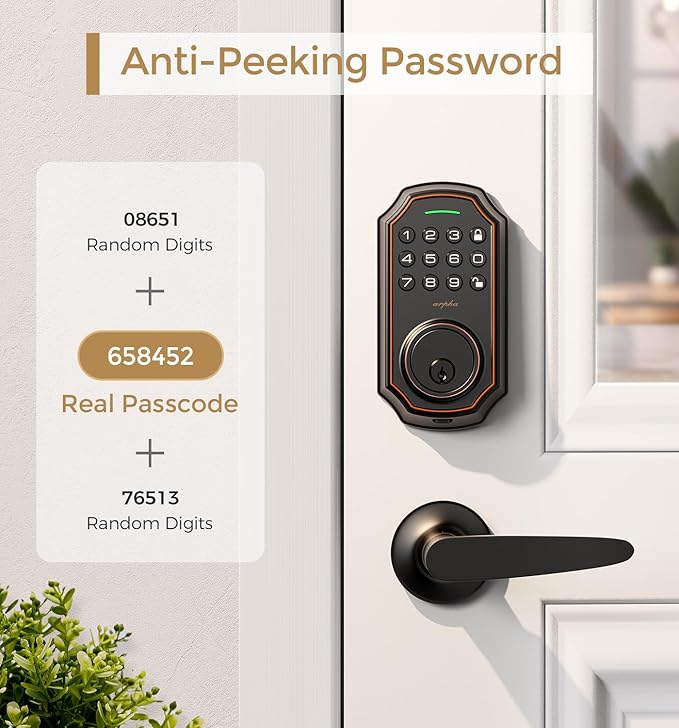 Keyless Entry Door Lock with 2 Handle Set - Bluetooth Electronic Keypad & App Control - Smart Front Door Auto-Lock with Anti-Peeping Passcode