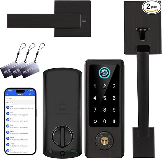 Fingerprint Door Lock with Handle Sets, BEBASIA Keyless Entry Door Lock, Bluetooth Front Door Lock Set, Smart Deadbolt, Electronic Keypad Digital Lock with Handle, Aged Bronze