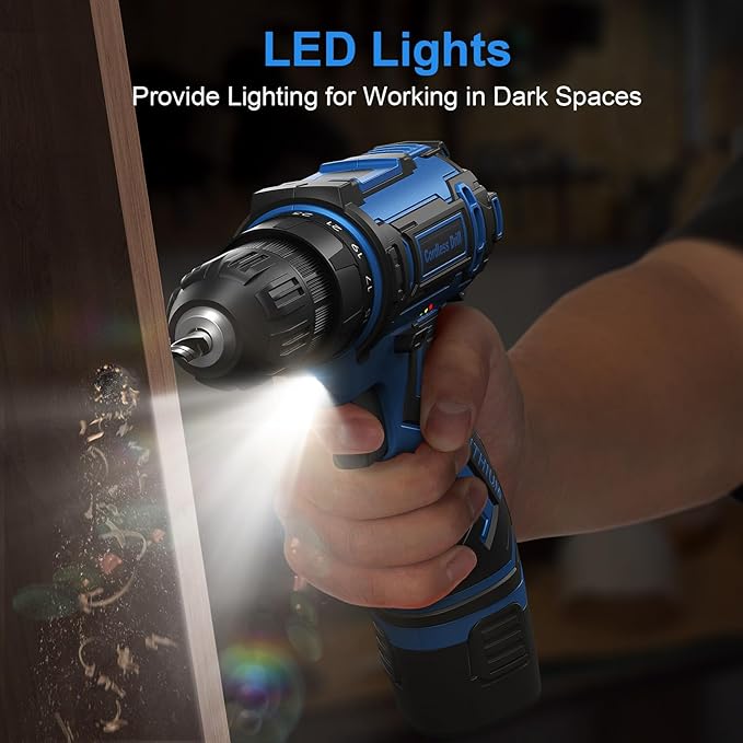 Cordless Drill Set,12V Power Drill Driver 3/8" Keyless Chuck with 42 Acessories, Built-in LED Light, 25+1 Position, Electric Drill for Home DIY Projects（Blue）