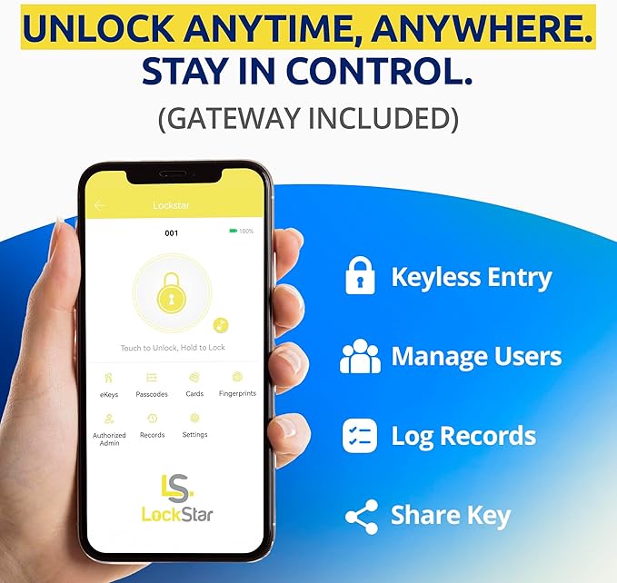 LOCKSTAR® Smart Door Lock • Keyless Entry Deadbolt Door Lock • Multiple Entry Methods – APP • Fingerprint Touch ID • Keypad Code • Card FOB • Traditional Key • Smart Home Devices