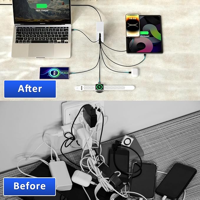 USB C Charger Block 200W 7 Port Fast Charging Station, PD 45W Laptop Charger Brick Adapter Compatible with MacBook Pro/Air,DELL,Steam Deck,iPhone 16/15/14,Galaxy S23/22 (White)