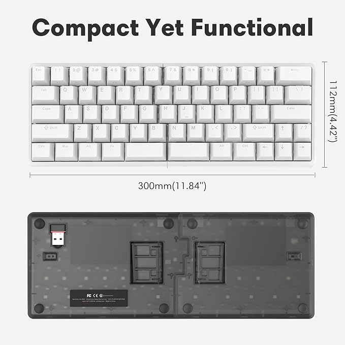 Wireless Ergonomic Split Mechanical Keyboard with Wrist Rest- Silent, RGB, Foam, Hot-Swappable, Compact 60% Layout, Palm Rest, Programmable for Mac & Windows, PBT Keycaps