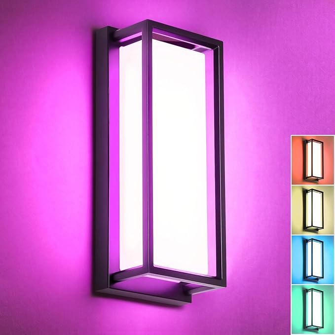 SHIMR Outdoor Wall Lights, 1500LM Smart Porch Lights RGBCW Outdoor Light Fixture, Wi-Fi Control Color Changing Exterior Sconce IP65 Waterproof Antirust, Works with Alexa Google Assistant [ETL Listed]