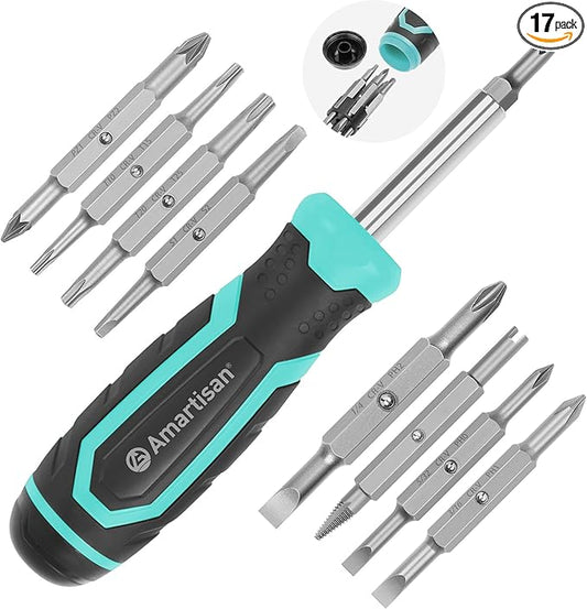 Amartisan 18-in-1 Multi-bit Screwdriver Set Tool All in One, Portable Multi-Purpose Screwdriver, Slotted/Philips/Pozi/Torx/Square,Nut Driver