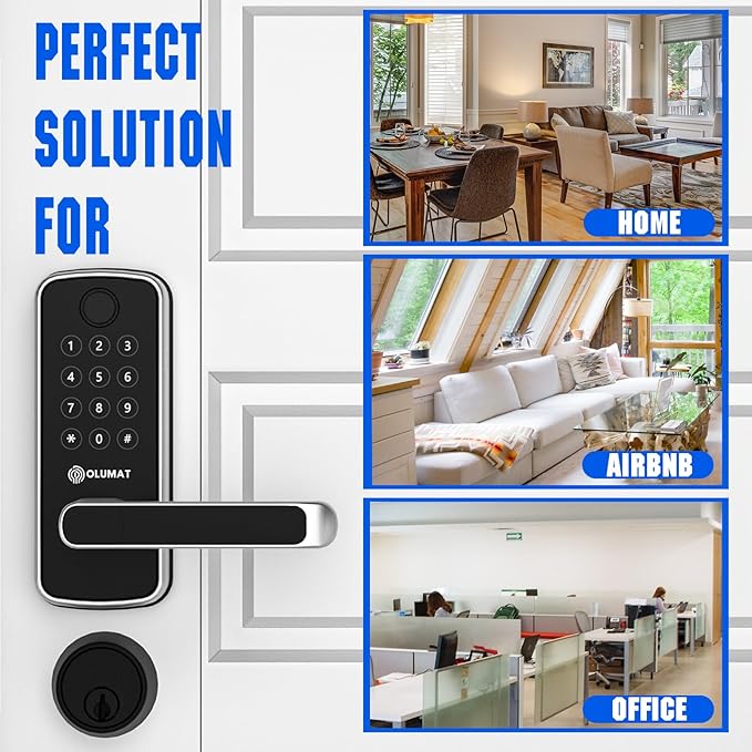 Smart Lock with Handle: Wi-Fi Keyless Entry Door Lock - Smart Locks for Front Door - Biometric Fingerprint Door Lock - Smart Door Lock with Keypad - Garage Door with App Control - Auto Lock