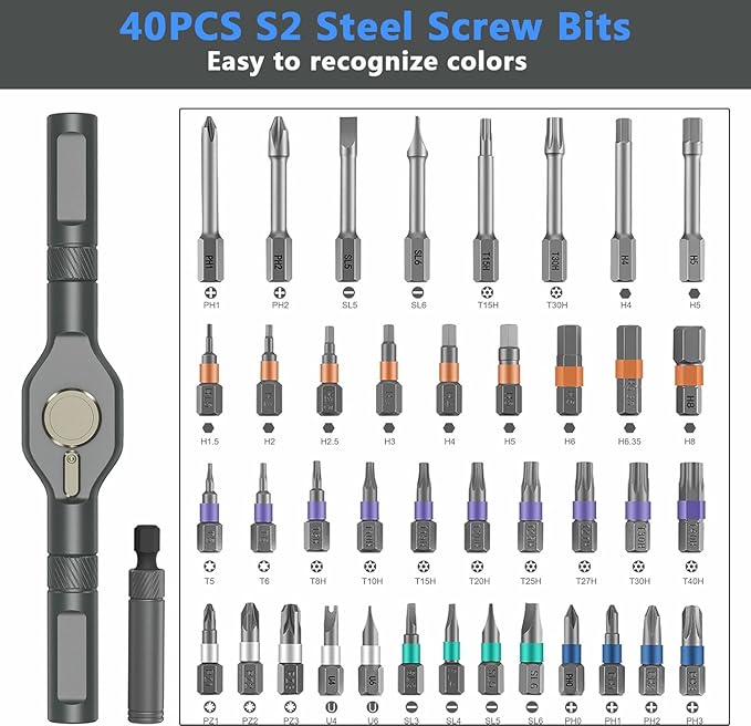 42 in 1 Magnetic Screwdriver Set, DIY Ratchet Screwdriver Set, Multi Bit Magnetic Drive Set with Detachable Ratchet Handle, Portable Compact Repair Tool Kit