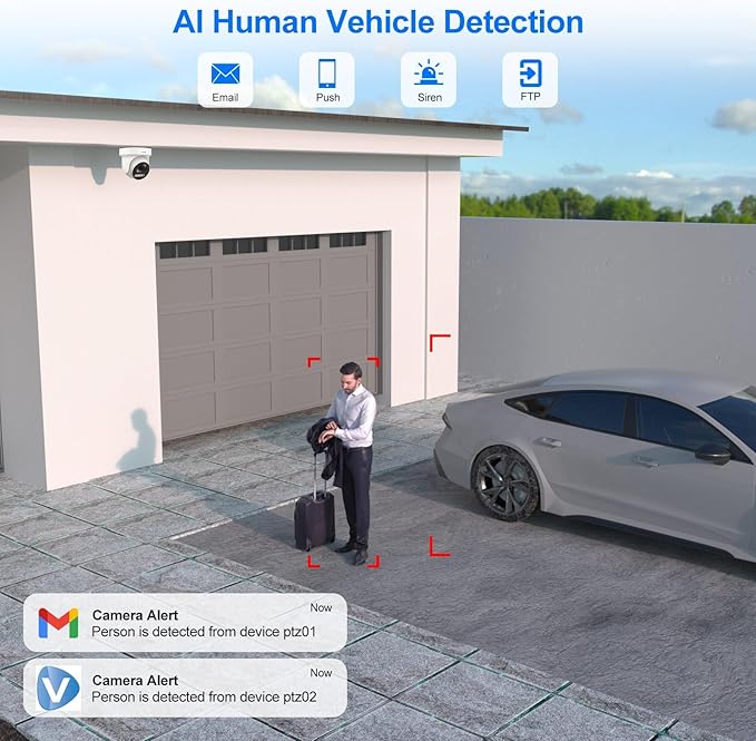 Anpviz 6MP PoE PTZ Camera Outdoor, 5X Optical Zoom 2.7~13.5mm Lens, Pan Tilt Zoom IP Security Camera with Human Vehicle Detection, Spotlight&Sound Alarm, SD Card Slot, IP66, NDAA Compliant (U Series)