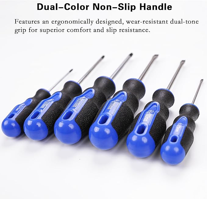 Navegando 6-Piece Magnetic Screwdriver Set with Cr-V Steel, Non-Slip Handle for Home Repair, Electronics, Woodworking – Phillips & Slotted Bits (PH2, PH1, PH0, 6mm, 5mm, 3mm).