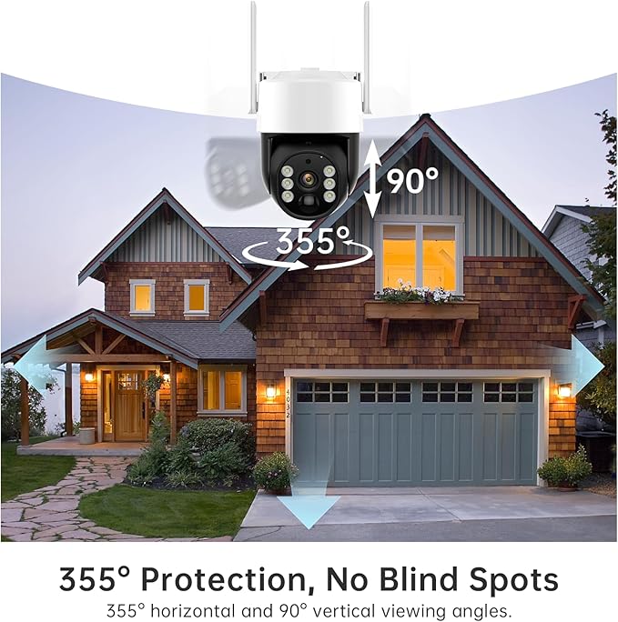 Solar Security Cameras Wireless Outdoor, 2K 360° View Battery Powered Outdoor Camera, Solar Outdoor Camera with PIR Motion Detection,Color Night Vision,2-Way Talk,IP65,Siren Alarm（1-Pack）