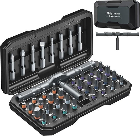 AMIR Magnetic Screwdriver Set, Ratchet Screwdriver Set with 40 Precision Bits and Ratchet Handle, 42-in-1 DIY Repair Tool Kit for Home Improvement, Electronics, Computers, Bicycles Repair