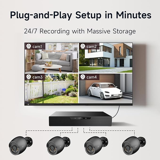 Arenti 5MP PoE Security Camera System Bundle with 6 Cameras – AI Person/Vehicle Detection, Full-Color Night Vision, 8CH NVR with 2TB HDD, 24/7 Recording, Two-Way Talk, Plug & Play (Black)