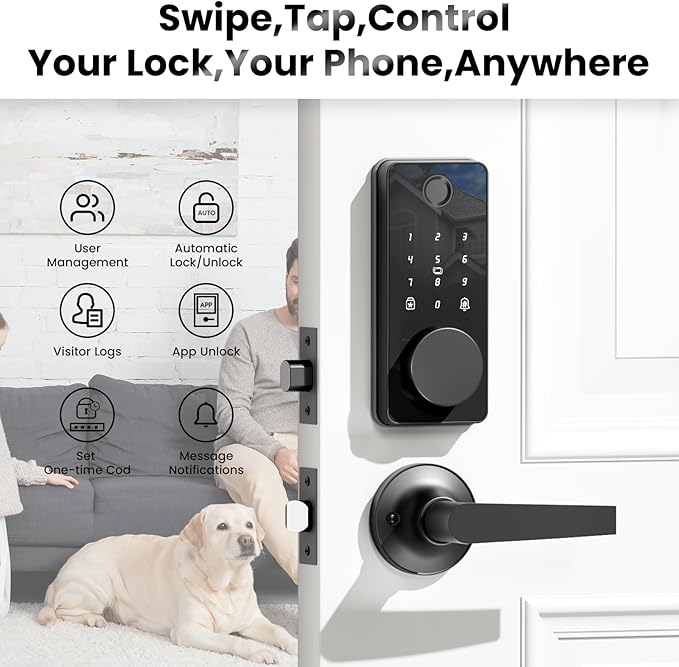 Fingerprint Door Lock Set, Biquole Keyless Entry Door Lock with 2 Lever Handles, Electronic Keypad Deadbolt, Auto & One Touch Lock,Smart Locks for Front Door, Easy Installation, App Control