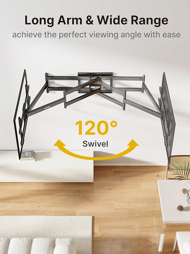 monTEK Long Arm TV Wall Mount for Most 43-90 Inch TVs, 42.5 Inch Long Extension TV Mount Swivel and Tilt, Full Motion Wall Mount Tv Bracket Fit Max VESA 800 x 400mm, Up to 132 lbs, 16”,18” Studs