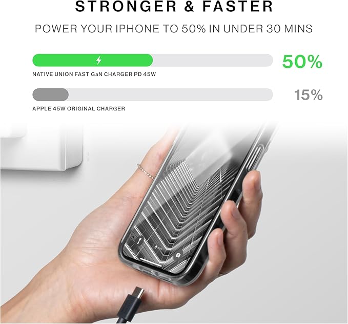 Native Union Fast GaN Charger PD 45W – Ultra-Compact Power Delivery Enabled USB-C – Made of Recycled Materials – for MacBook Air, iPads, iPhones, Pixel, Galaxy & Other USB-C Devices (Black)