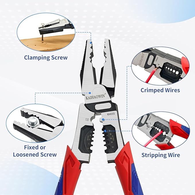 4-in-1 Linesman Pliers with Stripper and Crimper Multifunction Compound Linemans Pliers Side Cutters Heavy Duty for Electrician and Homes
