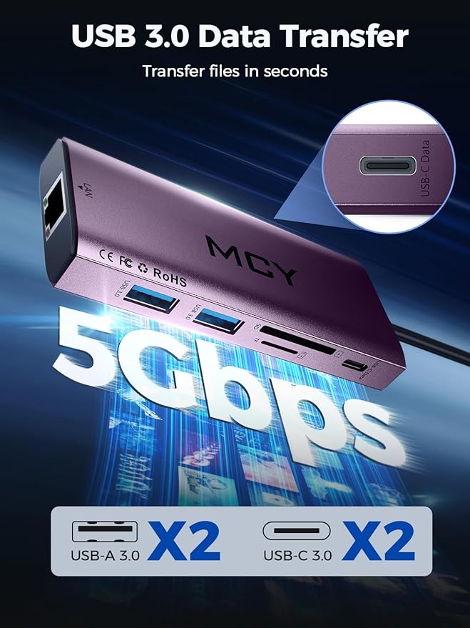 MCY USB C Hub,Laptop Docking Station Dual Monitor Single 8K,2x4K@60Hz,10 in 1 Type-C Multiport Adapter with 2 HDMI,PD100W,Extender Splitter,Card Reader,Ethernet Dock for Mac/Dell/HP/Surface/Steam Deck