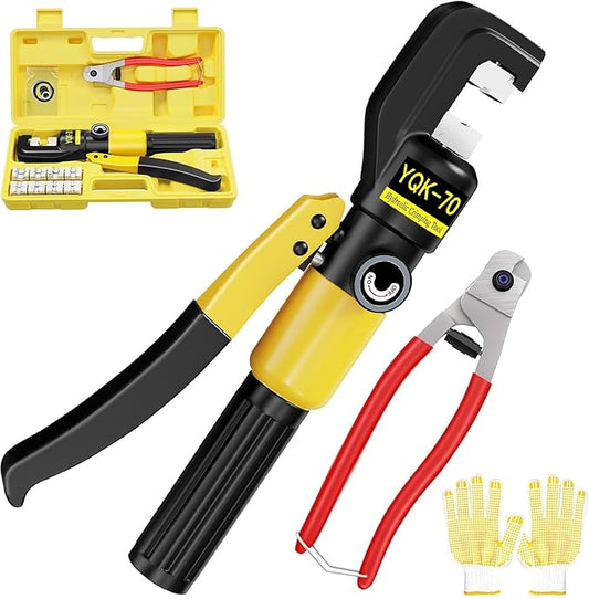 CKE 10 Ton Hydraulic Crimping Tool, Cable Railing Hydraulic Crimper Tool for Stainless Steel Cable Railing Fittings Kit for 1/8" to 3/16" Wire Rope, Hand Hydraulic Cable Crimper With Cable Cutter HC01