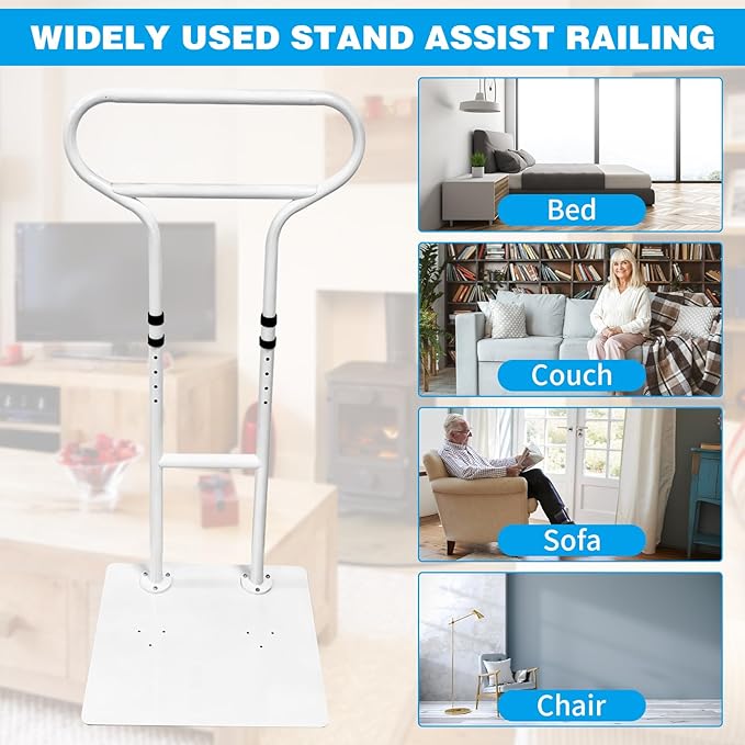 Bed Rails for Elderly Adults Safety, Adjustable Bed Cane for Elderly, Heavy Duty Stand Assist Railing for Seniors, for Couch, Chair, Full, Twin Bed (260LBS Loading, 5 Heights, White)