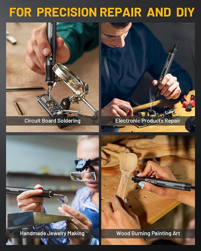 Nefeeko Cordless Soldering Iron Kit, Rechargeable Soldering Iron with Stand, 7s Fast Heating, Auto Sleep/Off, C210 Soldering Iron Tips, Portable Soldering Pen Soldering Gun Kit for Electronics Repair