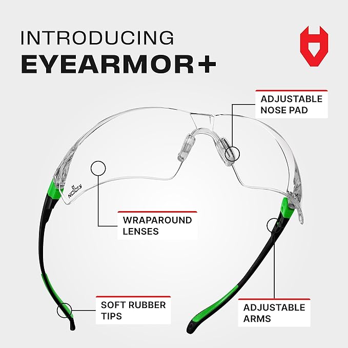 NoCry Clear Safety Glasses for Men and Women with Anti-Fog and Scratch Resistant Wrap Around Lenses, Adjustable Temples and Nose Pads — ANSI Z87 Certified Protective Eyewear with 100% UV Shielding