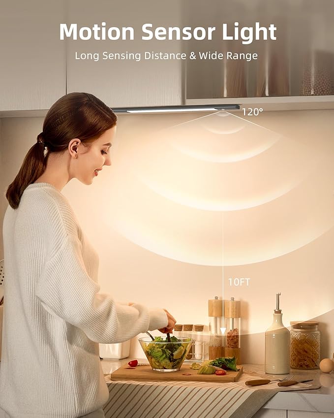 EZVALO Under Cabinet Lighting, 2200mAh Rechargeable Battery, 76 LEDs Dimmable Closet Lights, 3 Color Temps, Motion Sensor Light Indoor for Kitchen, Closet