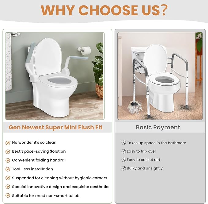 Toilet Safety Rails for Elderly (470 lbs), Handicap Toilet Rails with Foldable Handles, Toilet Assist Rails, Toilet Rails for Seniors, Heavy Duty Toilet Safety Frames Rails with Arms