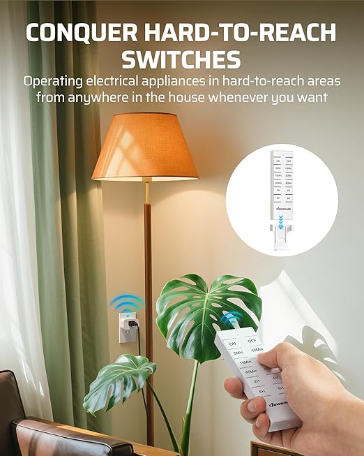 DEWENWILS Wireless Remote Control Outlet with Timer, Indoor Remote Timer Outlet, No Interference No Wiring, 15A/1875W 100FT RF Range, Countdown Light Switch for Lamp, Fan, Christmas Decor, FCC Listed